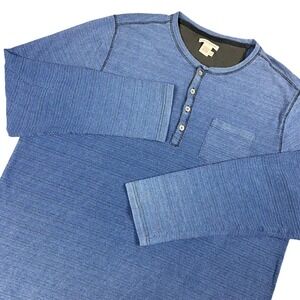 Carbon 2 Cobalt Mens Henley Shirt XLT Blue Textured Long Sleeve Cotton Pocket